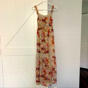 Love Fire boho sheer floral maxi dress, size XS